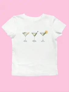Women's Beverage Print Round Neck Crop Tee, Casual Short Sleeve Crew Neck T-shirt for Daily Wear, Summer Tops, Ladies Back To School Clothes for All Seasons