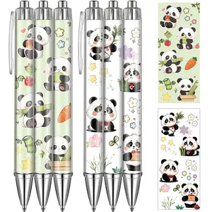 12/ 6-piece panda-themed printed ballpoint pens, cute cartoon panda patterns pen set with smooth writing and black ink, Ideal for panda enthusiasts, animal protection organizations, schools, office supplies, journaling, parties, and gifting.