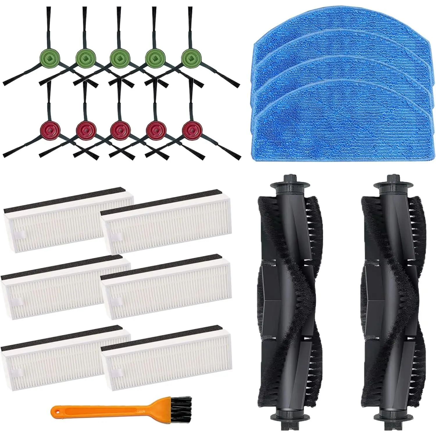 Replacement Parts for Tikom G8000/G8000 Pro/HONITURE G20/G20 Pro/Airzeen G20 Pro/Laresar Evol 3/3S Robot Vacuum Cleaner Accessories, 2 Main Roller Brush, 10 Side Brushes, 6 Hepa Filters, 4 Mop Pads