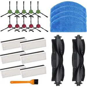 Replacement Parts for Tikom G8000/G8000 Pro/HONITURE G20/G20 Pro/Airzeen G20 Pro/Laresar Evol 3/3S Robot Vacuum Cleaner Accessories, 2 Main Roller Brush, 10 Side Brushes, 6 Hepa Filters, 4 Mop Pads