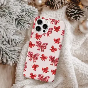 Coquette Red Bow Christmas iPhone Case |   2-Piece Tough Shockproof Scratch-Resistant |   Holiday Gifting & Festive Outfits |   Vintage Striped Bow Romantic Christmas Aesthetic (Compatible with iPhone 17 Pro Max & All Models) girly