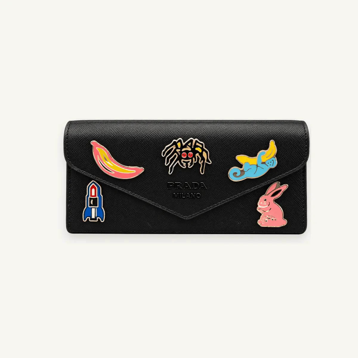 Pre-owned Prada Black Crest Wallet on Chain XH701