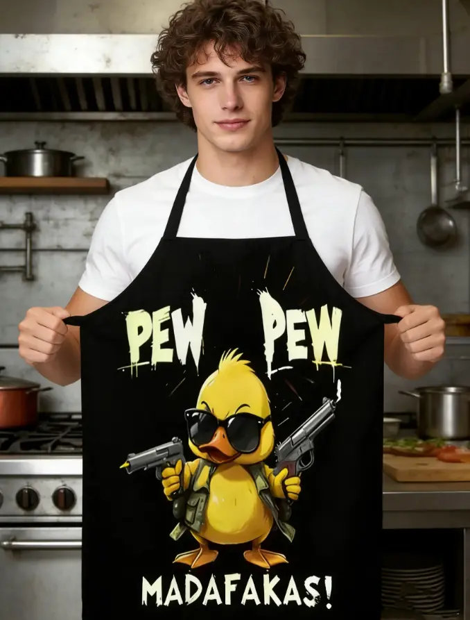 Father's Day Gift Funny Duck Animal Design Sleeveless Casual Apron, Heavy-Duty Polyester, Cartoon Graphic, Kitchen Cooking Baking BBQ Use
