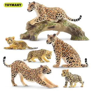 TOYMANY 7PCS Realistic Jaguar Figurines Playset - Durable PVC Solid Plastic Unisex Set with Cub & Tree Trunk, Educational Jungle Animal Family Toy, Cake Toppers