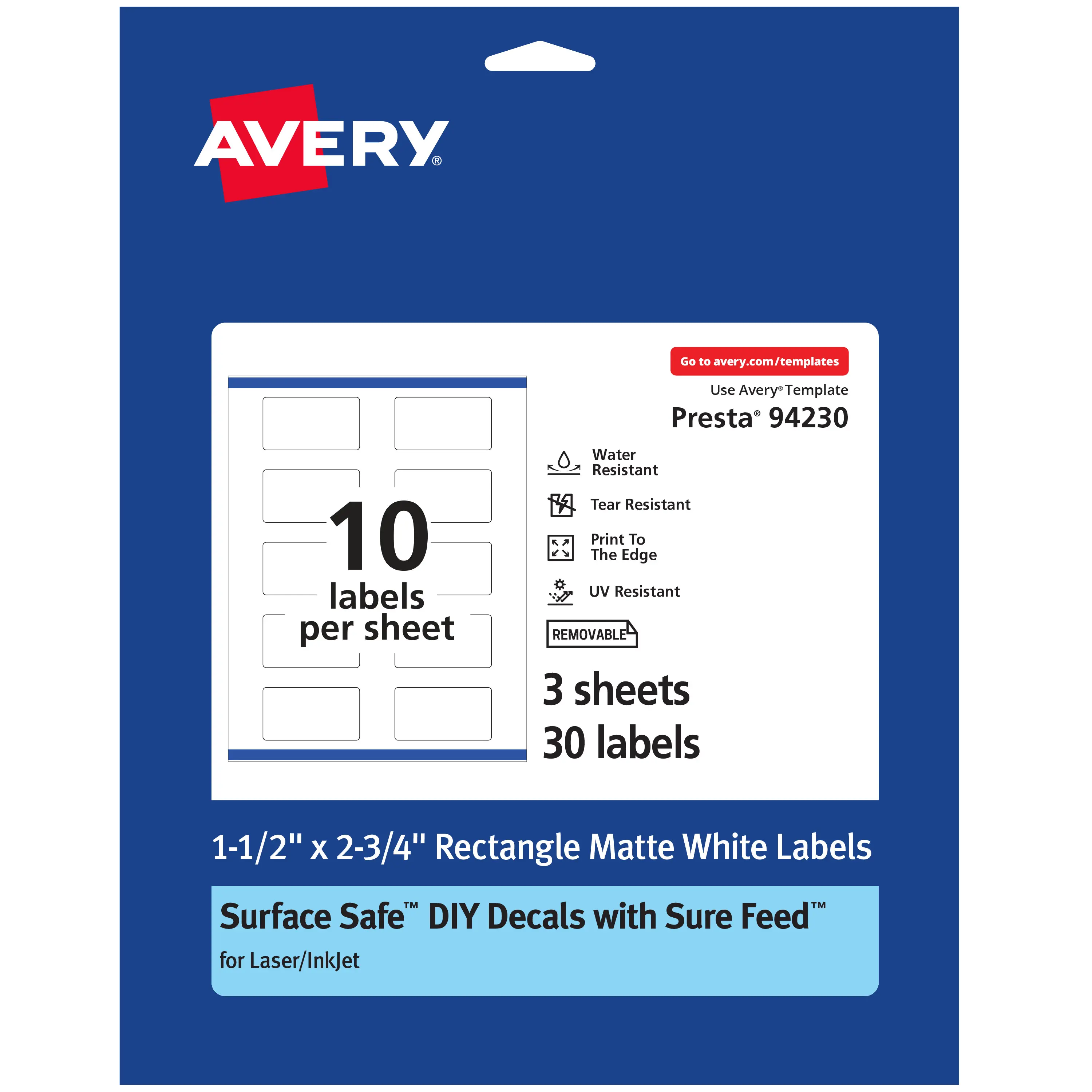 Avery Rectangle Labels with Sure Feed, 1-1/2" x 2-3/4"