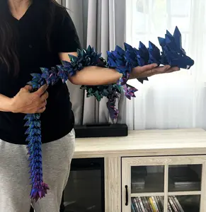 54 Inches 3D Printed Dragon Articulated Crystal Dragon, Tri Color Dragon Fidget ADHD Autism Toy D014-RGB-54