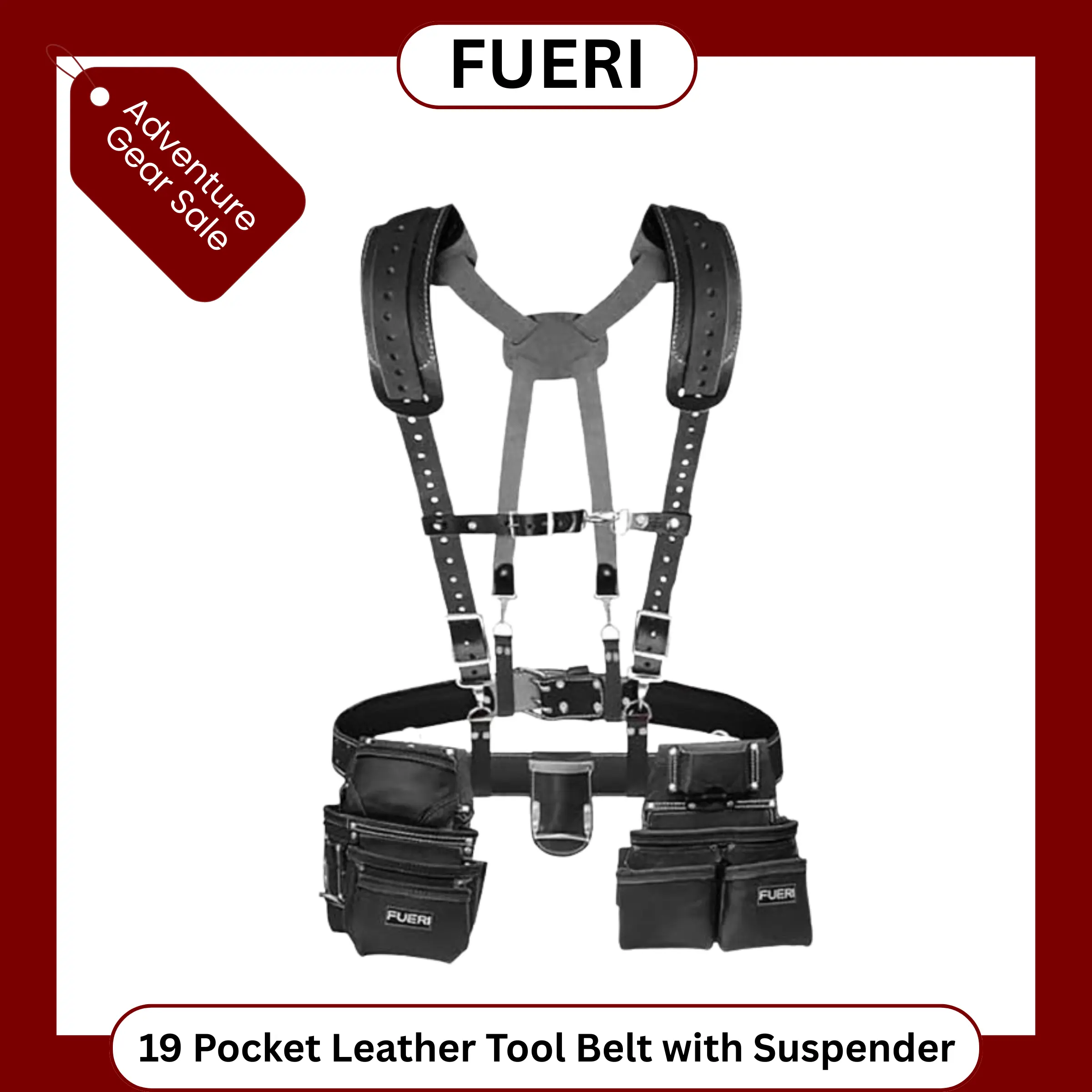 FUERI Leather Tool Belt Suspenders Set for Men (Heavy Duty, Carpenter, Electrician Pouches) – Durable, Comfortable, Adjustable Organizer for Construction  bag . Buy Now!