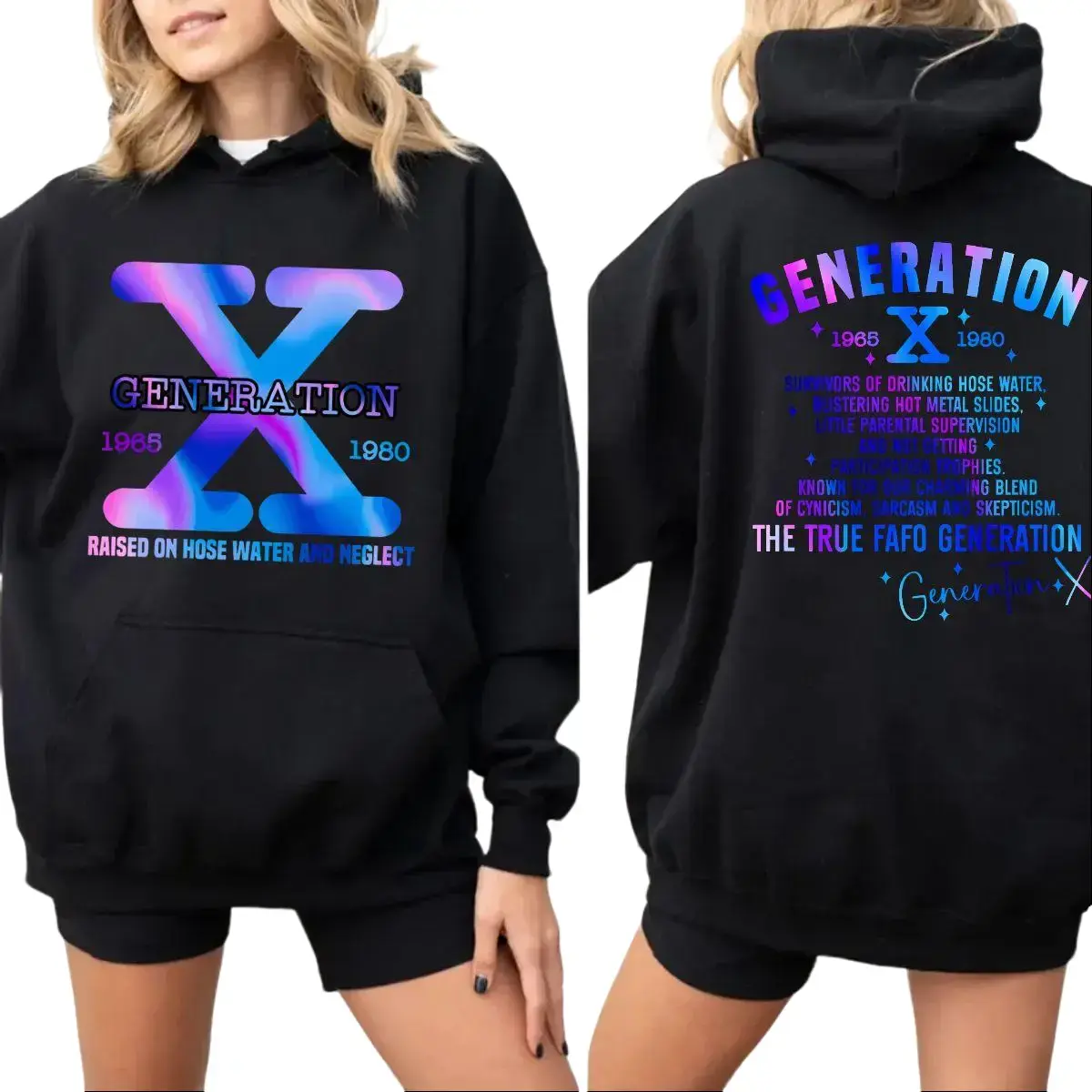 Gen X Two Sides Tshirt, Generation X Raised On Hose Water And Neglect Shirt, Funny Gen X, Unisex Sweater Pullover Tee Cotton Womenswear Tops