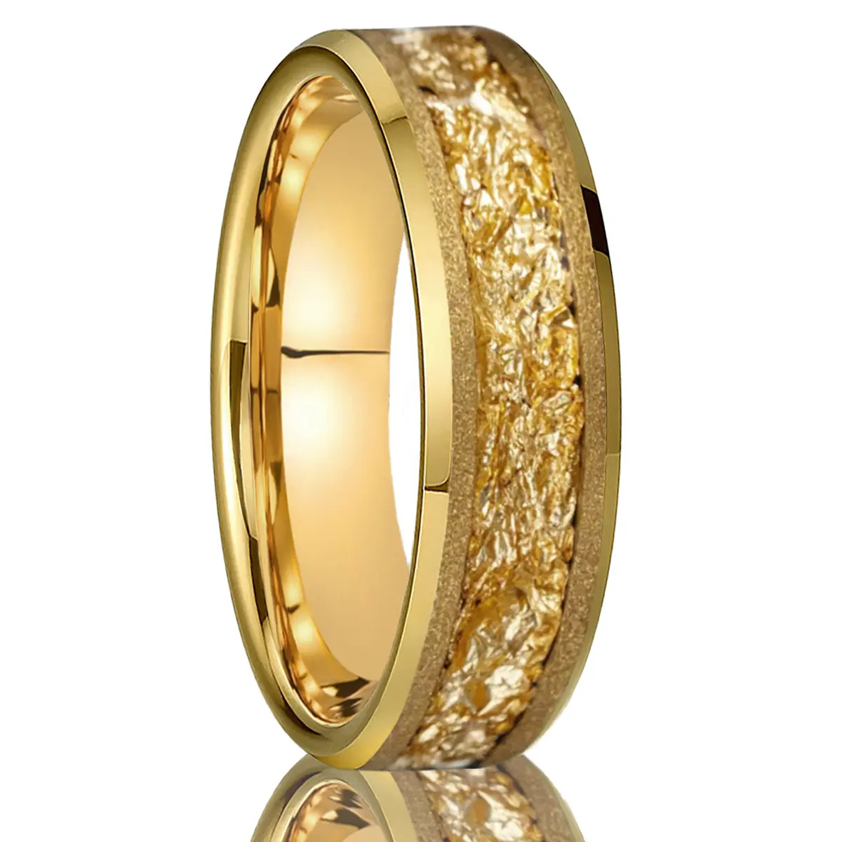 6mm Gold Plated Tungsten Steel Ring, Inlaid With Gold Foil, Sandblasted Design, Stylish and Luxurious Couple Rings, Wedding Engagement Ring, Women's Jewelry Accessory, The Best Gift for Him/Her