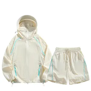 Father’s Day Gift Ideas Y2K Style Windproof Sports Two-Piece Set Hooded Jacket + Elastic Waist Shorts Streetwear Apparel