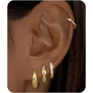 YADOCA  1Set Small Hoop Earrings for Women Chunky Trendy 14K Gold Plated Huggie Earrings Set Hypoallergenic Cartilage Earring Stacks Cute Stackable CZ Huggie Hoops Earring Sets for Multiple Piercing