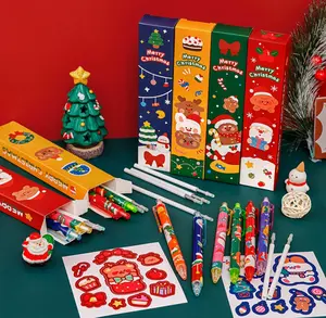 Christmas Mystery Box Pencils for Students, Creative Learning Stationery, Button-Operated Pen, Christmas Gift, Stationery Set, Mystery Pen