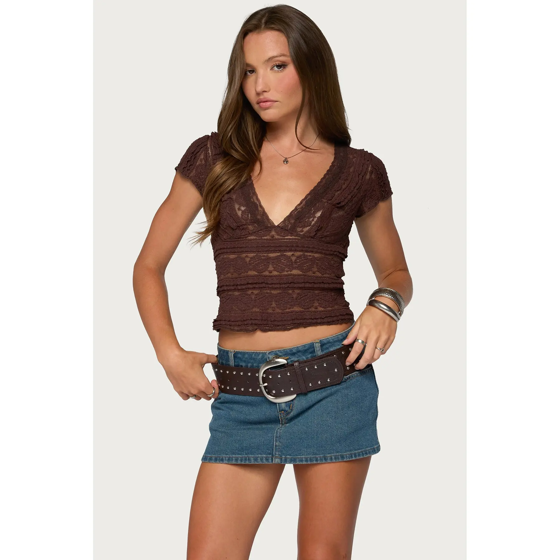 Avalee Sheer Lace V Neck Top
