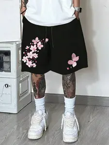 Unisex Y2K Fashion Clothing Plum Blossom Floral Print Trendy Breathable Short Trousers for Spring/Summer, Suitable for Y2K fashion, streetwear, gothic style, high-street fashion, couple outfits, trendy outings, men's gifts, and back-to-school season
