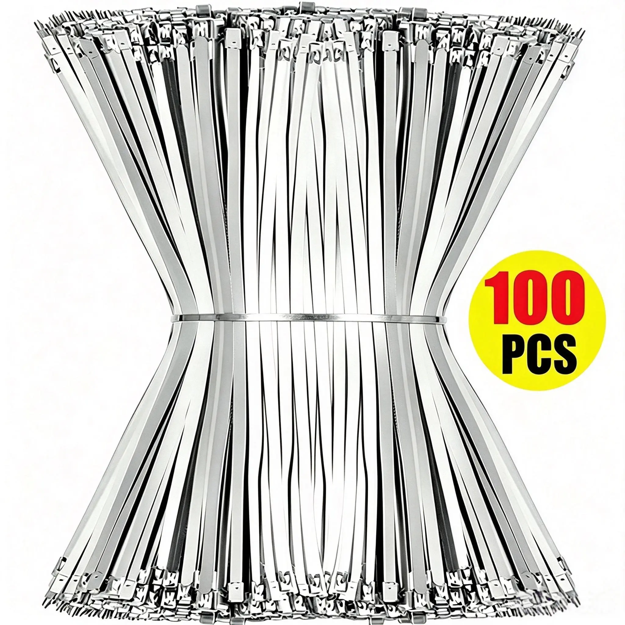 100 7.9-Inch Metal Cable Ties, Stainless Steel Cable Ties. Heavy-Duty Locking Cable Ties. Suitable for exhaust pipe wraps, fencing, and outdoor use
