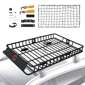 GARVEE Universal Roof Rack Cargo Carrier Basket 64''x39''x6'' with Cargo Net and Luggage Holder Extension for Pickup Trucks, 200lbs Capacity