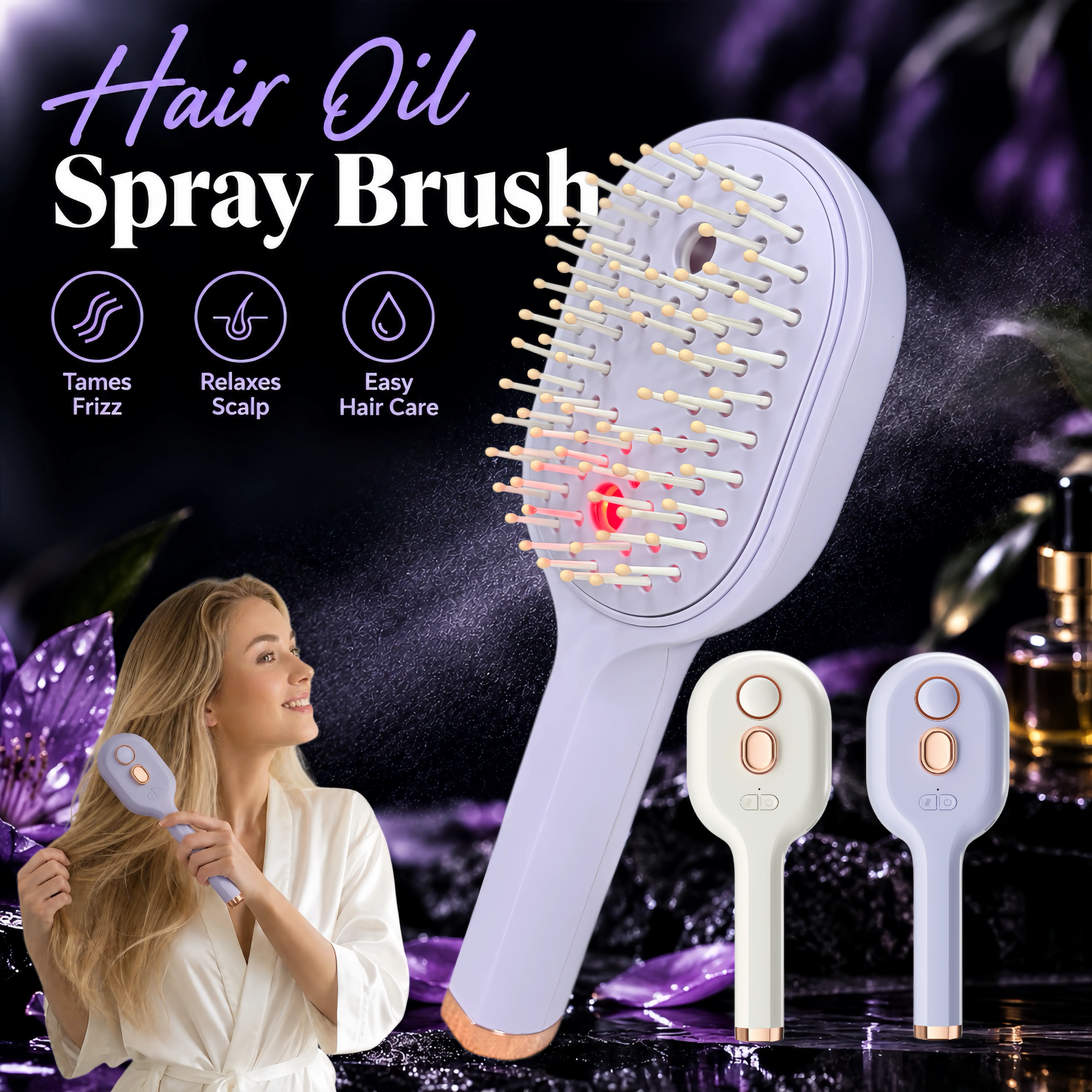 Rechargeable Electric Steam Misting Hair Brush - Detangling Comb, Scalp Brush, Anti-Static, Frizz-Reducing, Nourishing Massage Tool with Rechargeable Battery for All Hair Types (2026 Model) dirt removal