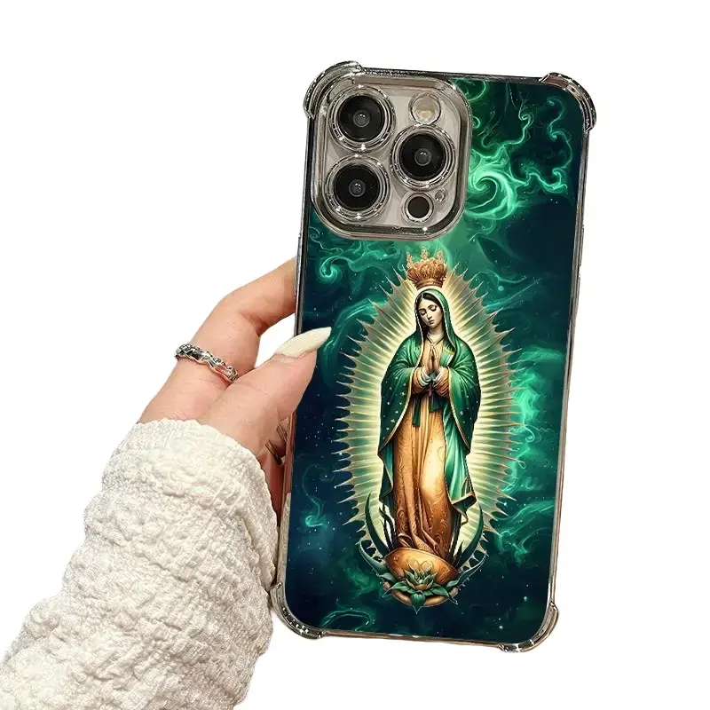 Virgin Mary Pattern Four Comers Air Cushion Anti-drop phone case Suitable for iPhone17 Pro Max Plus Air/ 16 15 14 13 12 11 Pro Max Plus electroplated anti drop case Screen Protector Protection Protective Cover Smartphone Casing Cellphone Shockproof