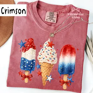 Patriotic Ice Cream Popsicle Comfort Colors Shirt, Hand Painted Dessert Graphic Tee, Red White Blue Coquette Summer Shirt,4th of July Outfit
