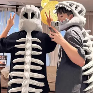 New Style【Summer Vibe】 Jurassic Park Dinosaur Skeleton Headpiece Fun Role Play Plush Toy Creative Prank Gift for Kids Family and Friends Plush Material Perfect for Role Playing and Pranks