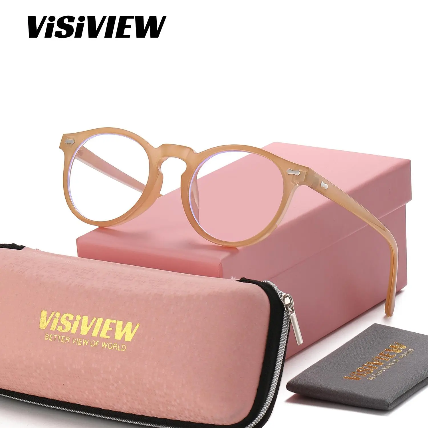 VISIVIEW Unisex Classic Modern Full Frame Plano Glasses Water Activity Round Frame Anti-Blue Light Plano Glasses