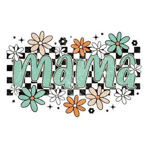 Mama Green Checked With Flowers Direct To Film Print, DTF Print, Ready To Press Print For T-Shirts
