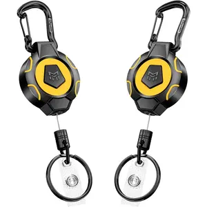 2-Pack Upgraded Retractable ,Heavy Duty 10 OZ Carabiner Retraction Badge Holder, 31.5" Stainless Steel Cord, ID Badge Reel with Badge Strap and Key Ring