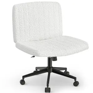 Boucle Criss Cross Armless Office Chair with Wheels offers ergonomic height adjustment and adjustable swivel for home use