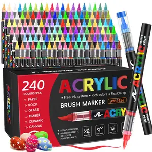 240 Acrylic Paint Markers with Elastic BrushTip,Quick-Drying Waterproof Ink Pens for Multi-Surface(Rock, Wood, Ceramic, Glass, Canvas, Plastic,Metal), IdealArt Crafts Supplies Gift Set