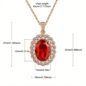 13x10 Red Moissanite Pendant Elegant Women's Rose Gold Necklace with Halo Design 45cm Chain Length Ideal for Special Occasions