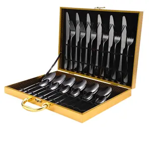 Hammered Black Silverware Set,  24-Piece 18/10 Stainless Steel Flatware Set, Service of 6