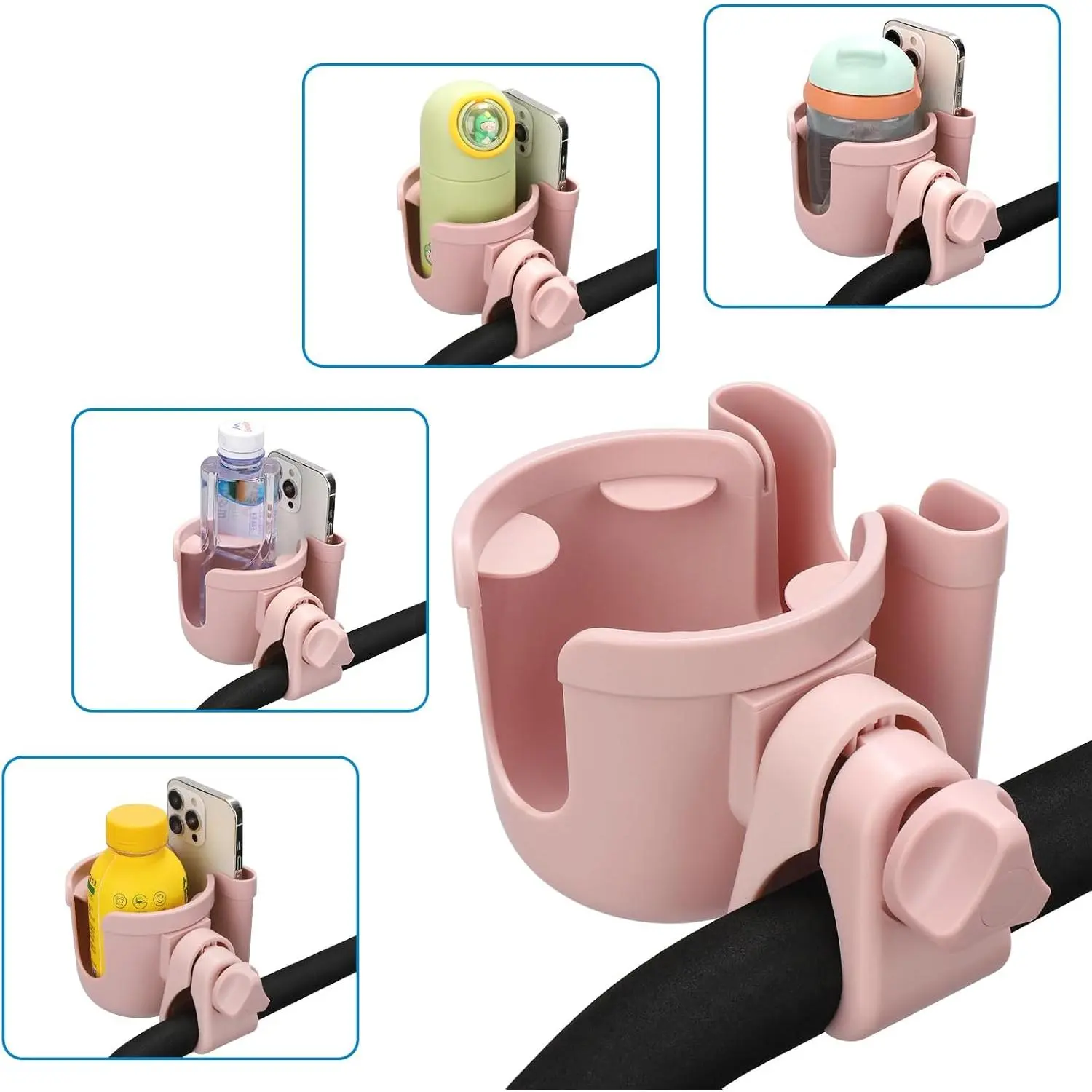 Stroller Cup Holder with Phone Holder, Bike Cup Holder, Universal Cup Holder for Uppababy Nuna Doona Strollers, 2-in-1 Cup Phone Holder for Stroller Bike Wheelchair Walker Accessory Stroller Cup Holder with Phone Holder, Bike Cup Holder, Universal Cup Holder for Uppababy Nuna Doona Strollers, 2-in-1 Cup Phone Holder for Stroller Bike Wheelchair Walker Accessory