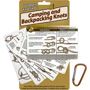 Outdoor Knots -  Knot Tying Cards with Mini Carabiner - Includes 22 Rope Knots for Camping, Backpacking, and Scouting Scenarios