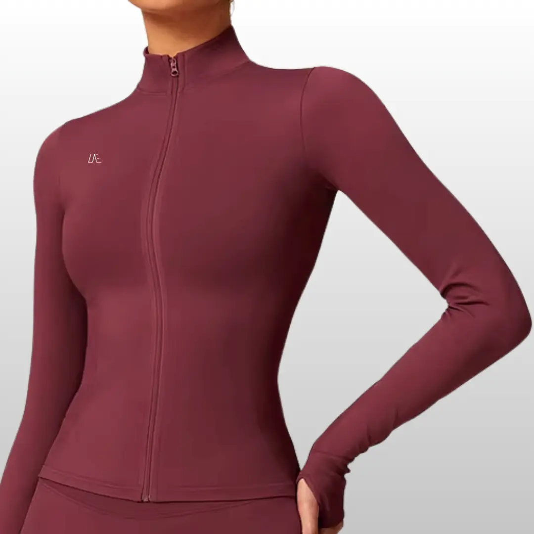 LAETA Elate Contour Zip Jacket – 90% Nylon 10% Spandex Full-Length Zip Up | Snatching Fit, Sculpting Contour, Thumbholes, Womenswear