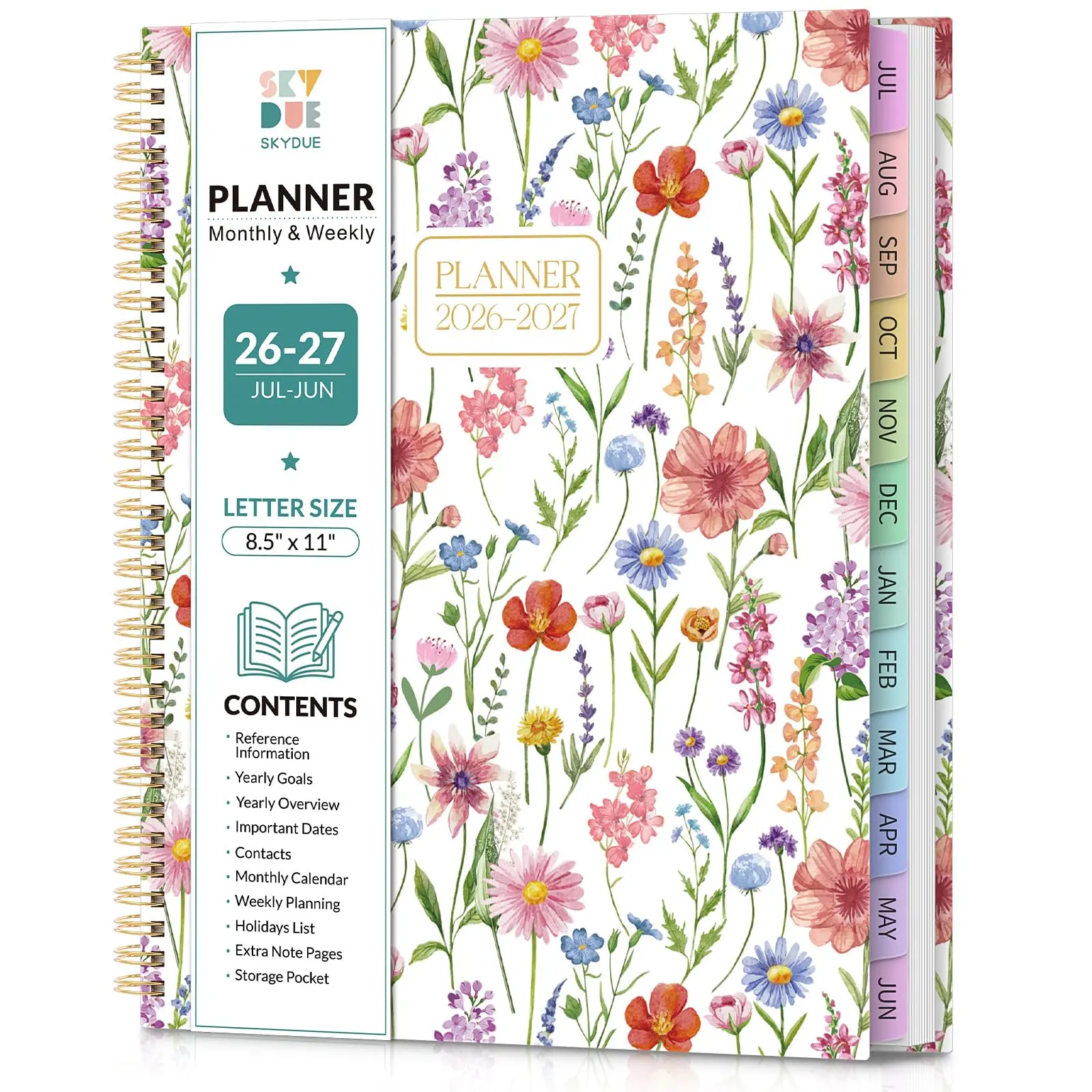 SKYDUE Monthly and Weekly Academic Planner, July 2026-June 2027, 8.5"x11", Agenda Calendar with Colorful Tabs and Storage Pocket, Ideal for School Office Supplies