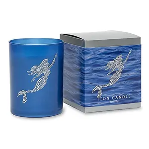 212 MAIN Mermaid Icon Fragrance Scented Wax Candle, 9.5 oz Stained Blue Glass Candle with Wick, Kitchen Decoration Accessory for Vegetable Bowl Styling