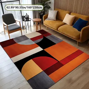 Velvet Soft Comfortable Home Decorative Rug, Geometric Classic Vintage Print, Holiday Decor Carpet for Hallway Living Room Bedroom Door Mat