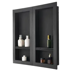 VEVOR Shower Niche, 16x 32 inch+ 16x 32 inch Recessed Wall Niche with Movable Shelf, 4 inch Thick Modern SoapShampoo Storage Organizer, Square Corners, Sealed Waterproof, Black for Bathroom Shower