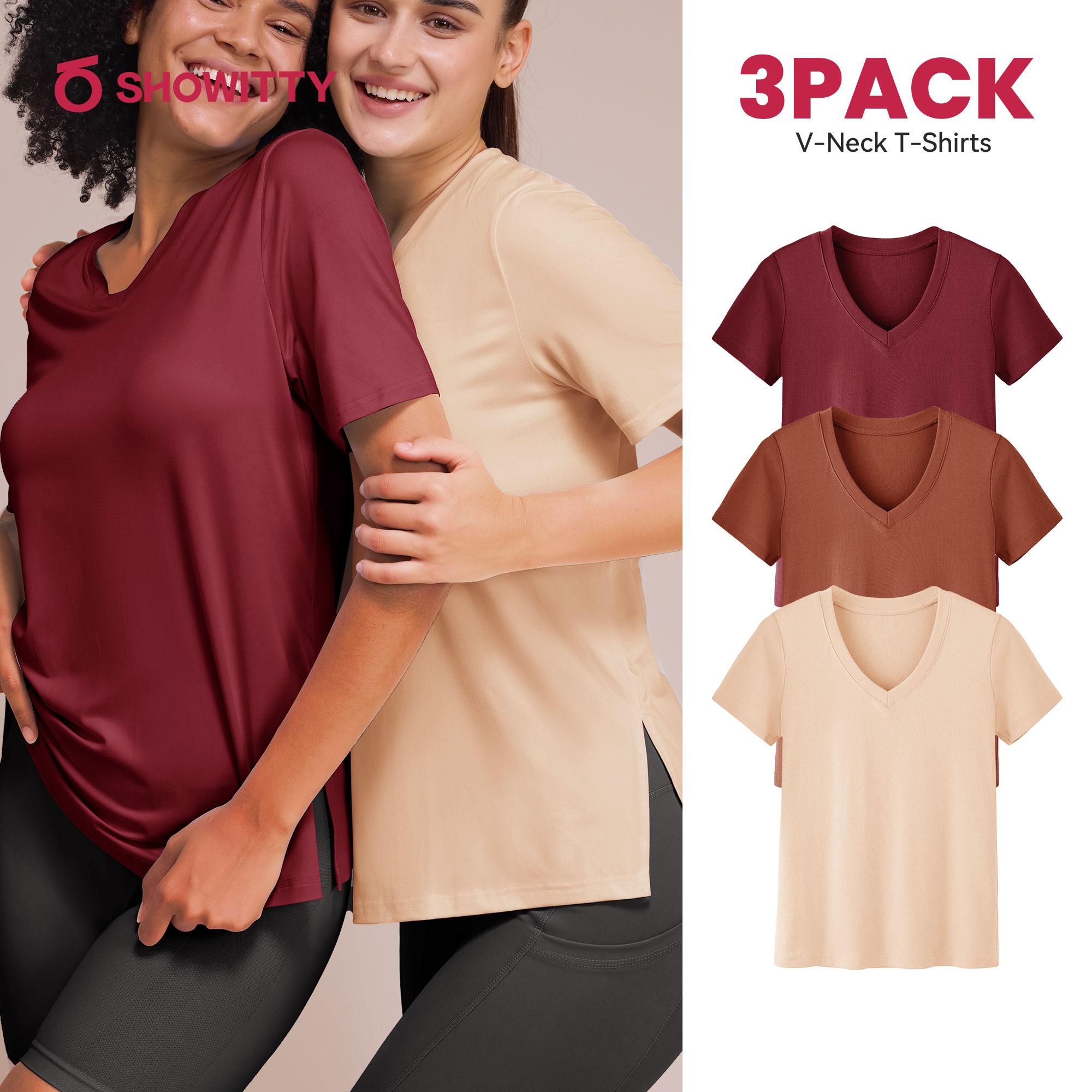 SHOWITTY 1/3 Pack Women's Plus Size Short/Long Sleeve T-Shirts - ‌Lightweight Casual V-Neck Tops for Fall, ‌Breathable Loose Fit‌, Comfortable Basic Tees #SummerWins#DealsForYouDays