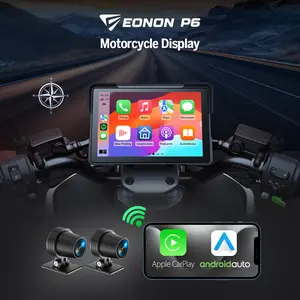 EONON Motorcycle CarPlay & Android Auto Display, Dual Bluetooth, 4K+1K Front Rear DVR Cameras, 7" Motorbike IPS Screen with Navigation, TPMS, Speed/Compass/Time Display, IP68 Waterproof, 64GB TF Card, Jumpstart Sale - P6