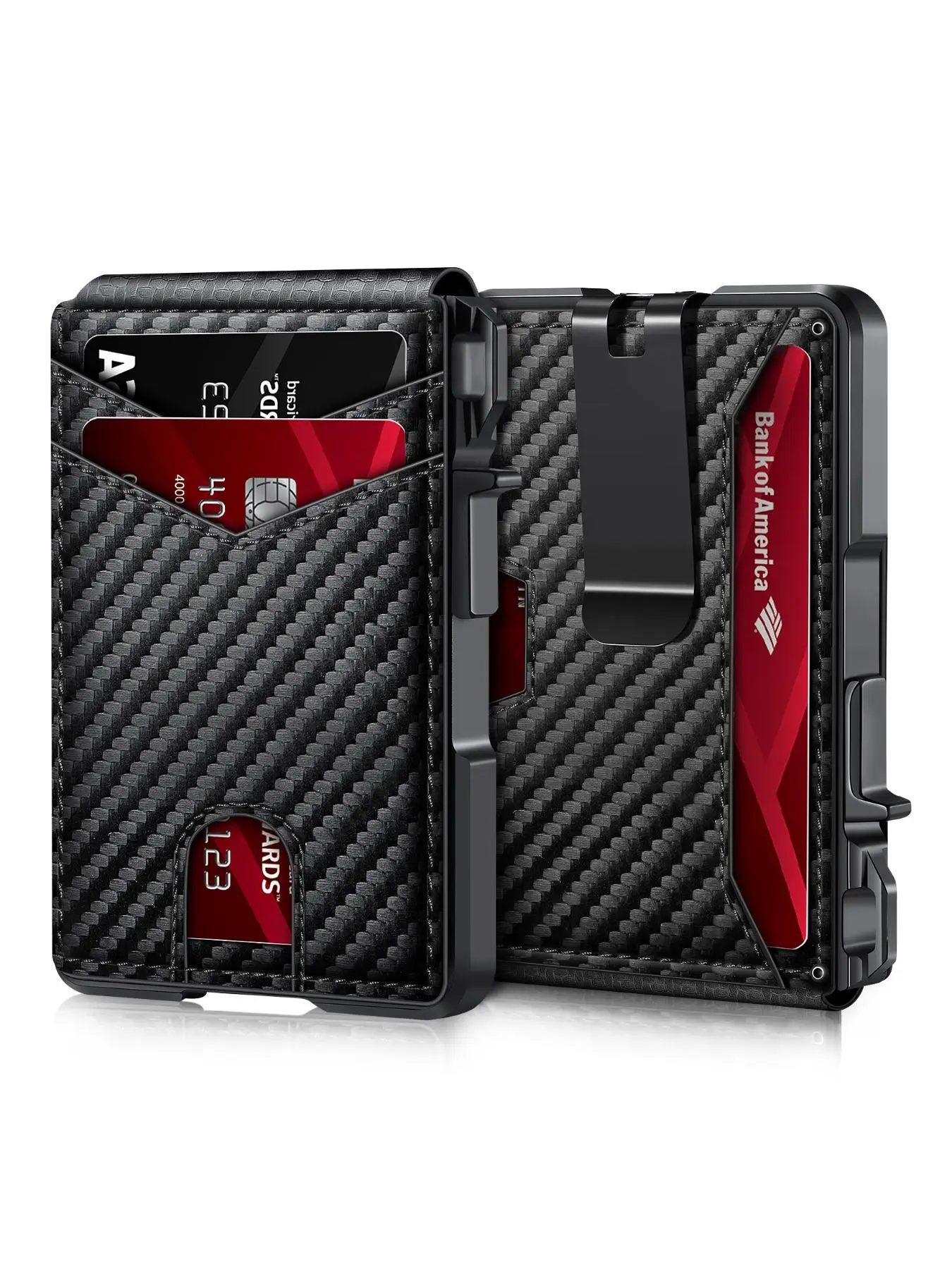 Men's Business Fashion PU Leather Card Holder, Minimalist Wallet with Money Clip & ID Window, RFID Blocking Smart Pop Up Card Wallet