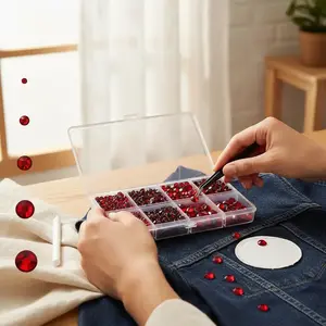 3960pcs, Red Rhinestone for Clothes, Hot Fix Crystals Rhinestones with Tweezers and Wax Pencil Kit,Mixed 5 Sizes, SS6-SS30, Siam