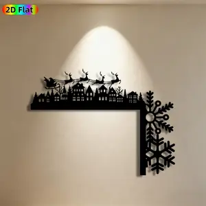 1pc Santa & Reindeer Metal Wall Art, Charming Christmas Town Statue Mural, Ideal Gift for Christmas, New Year, Holiday Decor Enthusiasts,  Metal Wall Decor Wall Sculptures, Perfect for Living Room Wall & Garden Fence, Festive Winter Home Decor