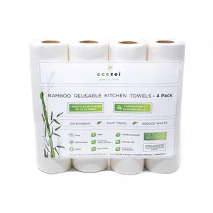 Reusable Bamboo Kitchen Paper Towels - Tree-Free, Eco-Friendly Rolls, 4-Pack