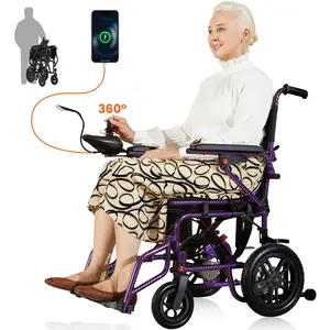 Electric Wheelchair Adults & Seniors – 286 lb Capacity, Dual Motor, 15 km Range, Lightweight Portable Power Chair, Purple