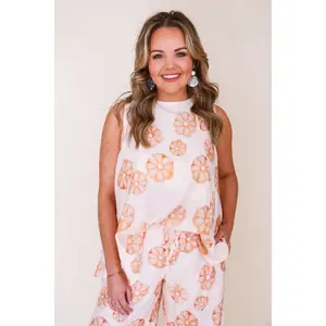 Floral Sleeveless Tunic Top - Cream