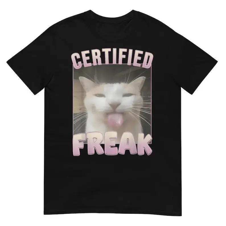 Men's Short Sleeve T-Shirt with Funny Cat Graphic Print, Casual Loose Fit Round Neck Top for Streetwear, Unisex Gift, Cotton, Shortsleeve, Menswear, Machine Wash, Soft Cotton, Tshirt, Crew Neck, Animal Image