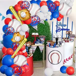 Baseball Balloon Garland Arch Kit Baseball Party Decorations with 113pcs Red White Blue Confetti Latex Balloons Baseball Foil Balloons for Baseball Theme Birthday Party Supplies Baby Shower