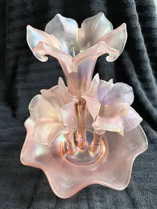 Fenton Velva rose Stretch Glass 4 horn Epergne-75th AnniversaryEdition. (1980)