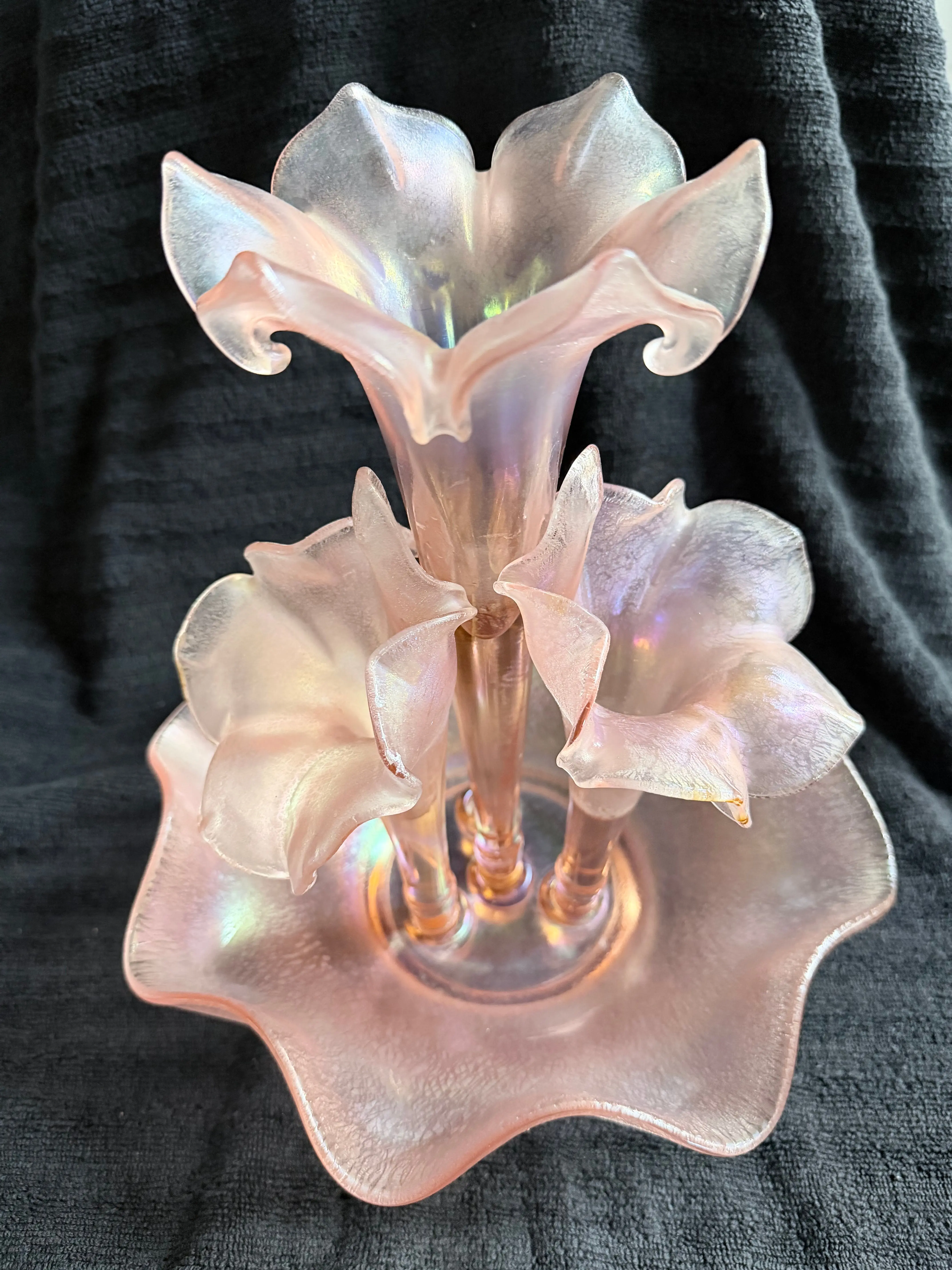 Fenton Velva rose Stretch Glass 4 horn Epergne-75th AnniversaryEdition. (1980)